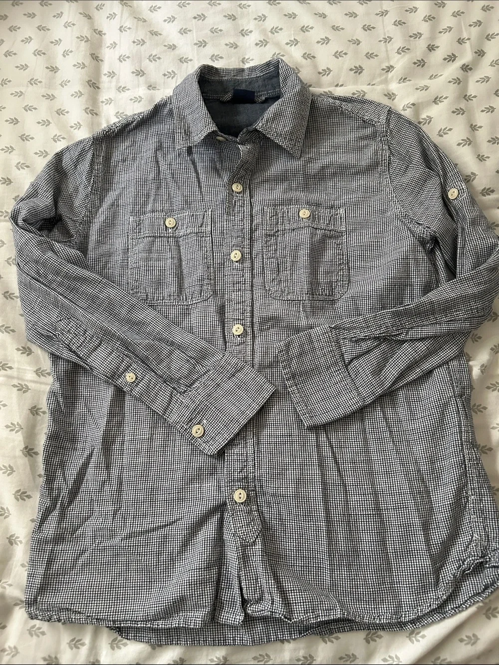 GAP Blue & White Micro-Check Button-Down Shirt